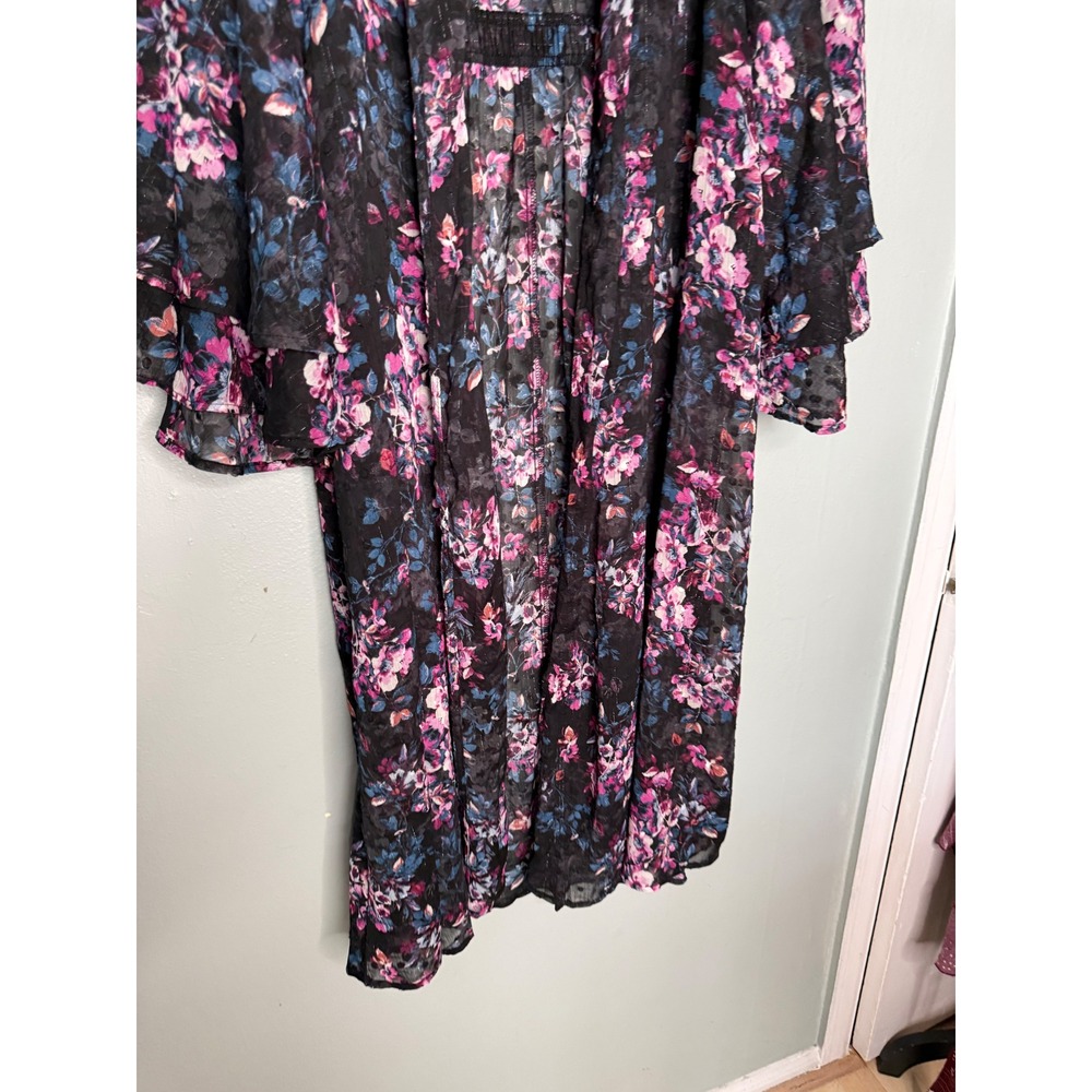 Torrid Lurex Chiffon Maxi Kimono open front floral romantic whimsical - Picture 9 of 11